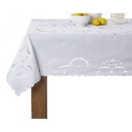 Violet Linen Sapphire Embroidered Design Tablecloth, 60 x 120, White