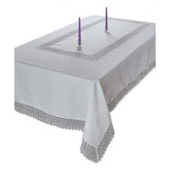 Violet Linen Treasure Macrame Lace Tablecloth, 70 x 144, White