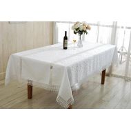 Violet Linen Ruby Embroidered Vintage Lace Design Oblong/Rectangle Tablecloth, 70 x 108, White
