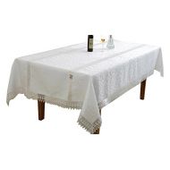 Violet Linen Ruby Embroidered Vintage Lace Design Oblong/Rectangle Tablecloth, 54 x 72, Ivory