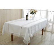 Violet Linen Ruby Embroidered Vintage Lace Design Oblong/Rectangle Tablecloth, 70 x 120, White