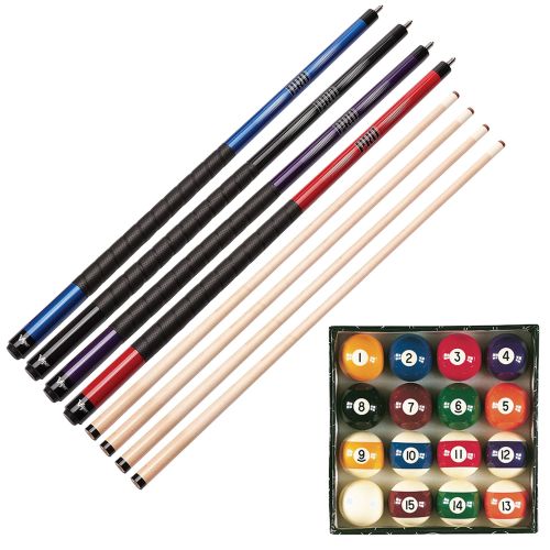  Viper Billiard Master Pool Ball Set, Viper Sure Grip Pro Red Cue, Viper Sure Grip Pro Purple Cue, Viper Sure Grip Pro Black Cue, and Viper Sure Grip Pro Blue Cue