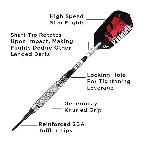  Viper Pitbull 90% Tungsten Soft Tip Darts with Storage/Travel Case, 18 Grams