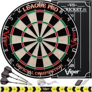 Viper League Pro Regulation Bristle Steel Tip Dartboard Starter Set with Staple-Free Bullseye, Radial Spider Wire, High-Grade Sisal with Rotating Number Ring, Chalk Cricket Scoreboard, Steel Tip Darts