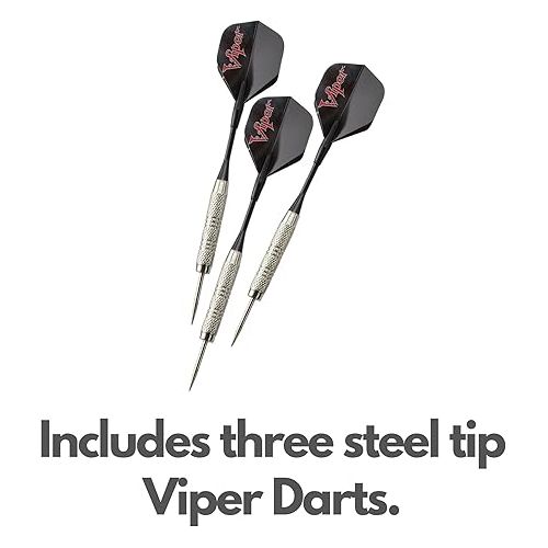  Viper League Pro Regulation Bristle Steel Tip Dartboard Starter Set with Staple-Free Bullseye, Radial Spider Wire, High-Grade Sisal with Rotating Number Ring, Chalk Cricket Scoreboard, Steel Tip Darts