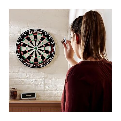  Viper League Pro Regulation Bristle Steel Tip Dartboard Starter Set with Staple-Free Bullseye, Radial Spider Wire, High-Grade Sisal with Rotating Number Ring, Chalk Cricket Scoreboard, Steel Tip Darts