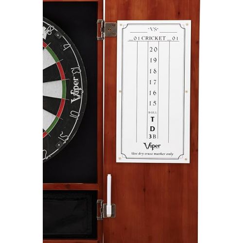  Viper Metropolitan Solid Wood Cabinet & Sisal/Bristle Dartboard Ready-to-Play Bundle: Elite Set (Razorback Dartboard, Darts and Laser Throw Line), Cinnamon Finish