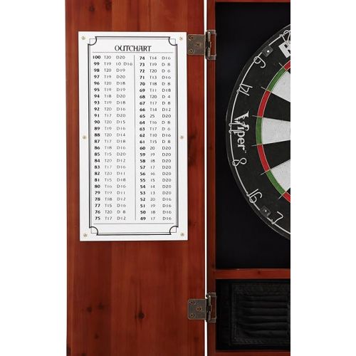  Viper Metropolitan Solid Wood Cabinet & Sisal/Bristle Dartboard Ready-to-Play Bundle: Elite Set (Razorback Dartboard, Darts and Laser Throw Line), Cinnamon Finish