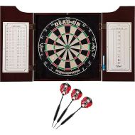 Viper Hudson All-in-One Dart Center: Classic Solid Wood Cabinet & Official Sisal/Bristle Dartboard Bundle with Steel-Tip Dart Set, Dry Erase Scoreboard & Out-Chart, Mahogany Finish