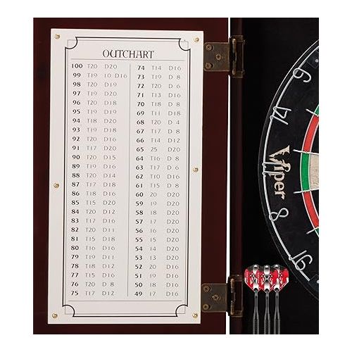  Viper Hudson All-in-One Dart Center: Classic Solid Wood Cabinet & Official Sisal/Bristle Dartboard Bundle with Steel-Tip Dart Set, Dry Erase Scoreboard & Out-Chart, Mahogany Finish