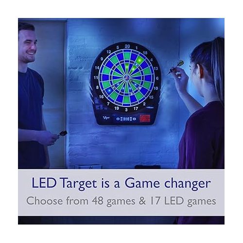  Viper Ion Electronic Dartboard, Illuminated Segments, Light Based Games, Green and Blue Segment Colors, Ultra Thin Spider to Increased Scoring Area