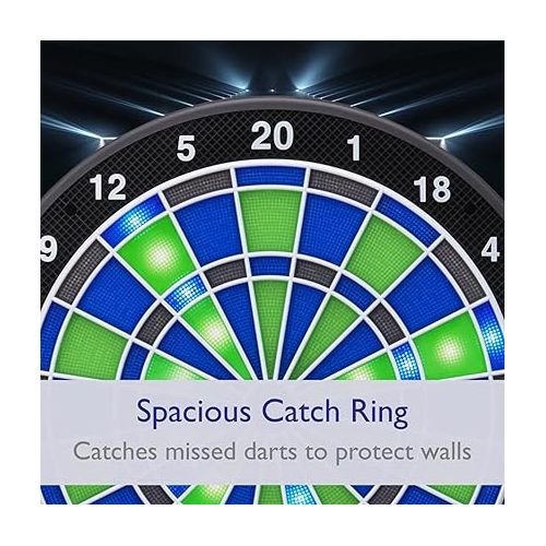  Viper Ion Electronic Dartboard, Illuminated Segments, Light Based Games, Green and Blue Segment Colors, Ultra Thin Spider to Increased Scoring Area