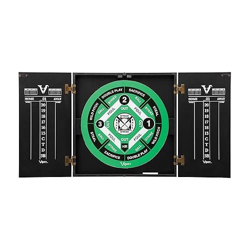  Viper Hideaway Cabinet & Steel-Tip Dartboard Ready-to-Play Bundle, Reversible Standard and Baseball Game Options with Two Sets of Steel-Tip Darts and Chalk Scoreboards, Black Matte Finish