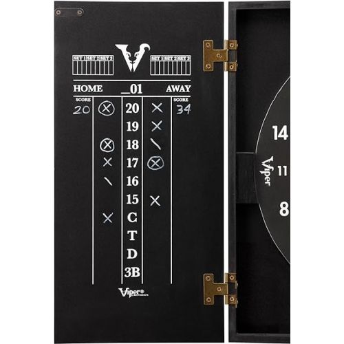  Viper Hideaway Cabinet & Steel-Tip Dartboard Ready-to-Play Bundle, Reversible Standard and Baseball Game Options with Two Sets of Steel-Tip Darts and Chalk Scoreboards, Black Matte Finish