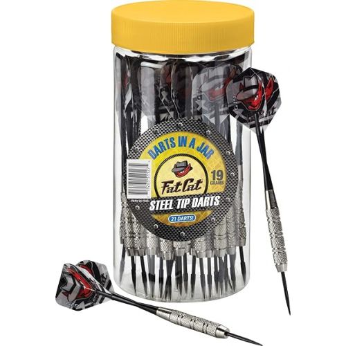  Viper by GLD Products Resolute Dart Backboard Ready to Play Bundle with League Sisal Dartboard, Throw Line, Steel Tip Darts in a Jar, with Spare Flights and Shafts, Black (42-9042)