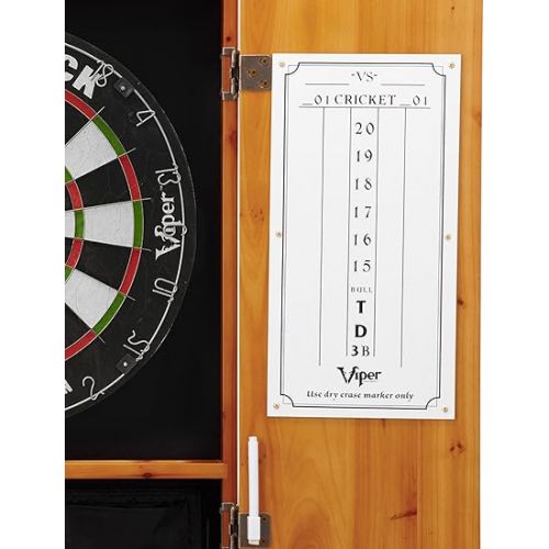  Viper Metropolitan Solid Wood Cabinet & Sisal/Bristle Dartboard Ready-to-Play Bundle: Elite Set (Razorback Dartboard, Darts and Laser Throw Line), Oak Finish