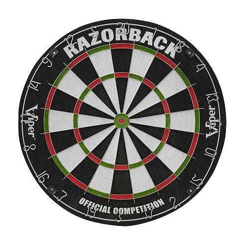  Viper Metropolitan Solid Wood Cabinet & Sisal/Bristle Dartboard Ready-to-Play Bundle: Elite Set (Razorback Dartboard, Darts and Laser Throw Line), Oak Finish