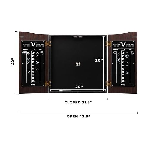  Viper Vault Cabinet & Shot King Sisal/Bristle Dartboard Ready-to-Play Bundle with Two Sets of Steel-Tip Darts, Throw Line, and Dry Erase Scoreboards, Walnut Finish