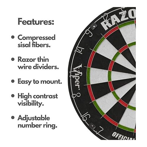  Viper Razorback WDF Accredited, Official Competition Bristle Steel Tip Dartboard Set w/ Staple-Free Razor Thin Spider Wire Self-Healing , Multicolored, One Size, 42-6006