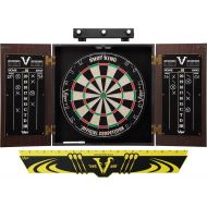 Viper by GLD Products Viper Stadium Cabinet & Shot King SisalBristle Dartboard Ready-to-Play Bundle with Two Sets of Steel-Tip Darts, Throw Line, and Dry Erase Scoreboards, Walnut Finish
