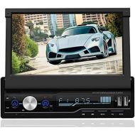 Vipxyc 7 Inch Car DVD/CD Player, Retractable Navigation Bluetooth Car Radio with Reversing Camera Kit, MP5 Touchscreen Radio Player Supports RM/RMVB/AVI/MP4/WAV/APE Format (DVD/CD