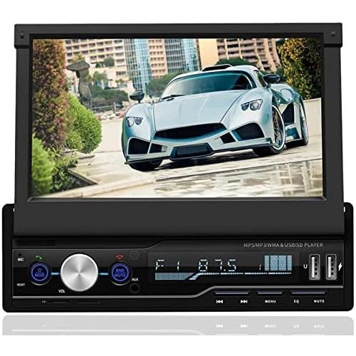  Vipxyc 7 Inch Car DVD/CD Player, Retractable Navigation Bluetooth Car Radio with Reversing Camera Kit, MP5 Touchscreen Radio Player Supports RM/RMVB/AVI/MP4/WAV/APE Format (DVD/CD