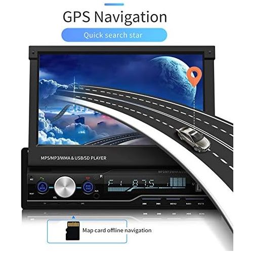  Vipxyc 7 Inch Car DVD/CD Player, Retractable Navigation Bluetooth Car Radio with Reversing Camera Kit, MP5 Touchscreen Radio Player Supports RM/RMVB/AVI/MP4/WAV/APE Format (DVD/CD