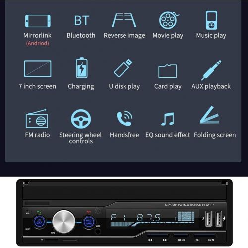  Vipxyc 7 Inch Car DVD/CD Player, Retractable Navigation Bluetooth Car Radio with Reversing Camera Kit, MP5 Touchscreen Radio Player Supports RM/RMVB/AVI/MP4/WAV/APE Format (DVD/CD