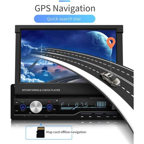  Vipxyc 7 Inch Car DVD/CD Player, Retractable Navigation Bluetooth Car Radio with Reversing Camera Kit, MP5 Touchscreen Radio Player Supports RM/RMVB/AVI/MP4/WAV/APE Format (DVD/CD