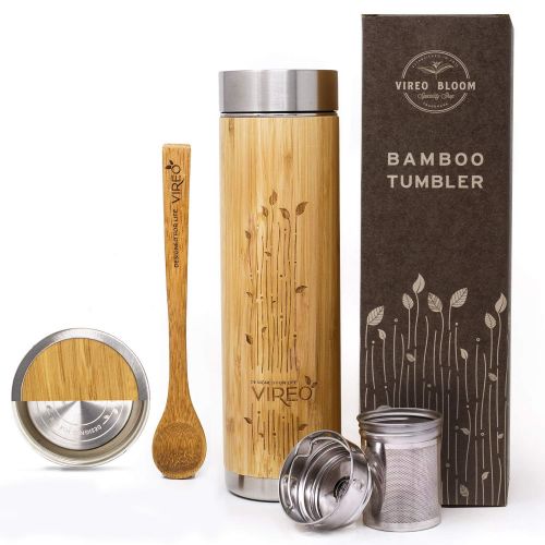  Vireo Bloom Teeflasche aus Rostfreiem Edelstahl Teebereiter Tee-Ei: Bambus Thermobecher | Tee & Kaffee Reisbecher | Thermoflasche | Obst-Infuser Trinkflasche Umweltfreundlicher (48