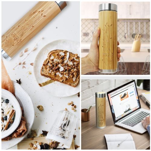  Vireo Bloom Teeflasche aus Rostfreiem Edelstahl Teebereiter Tee-Ei: Bambus Thermobecher | Tee & Kaffee Reisbecher | Thermoflasche | Obst-Infuser Trinkflasche Umweltfreundlicher (48