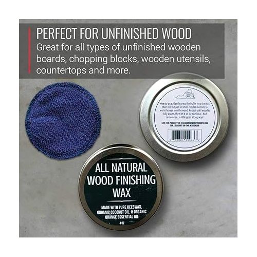 Wood Wax - Applicator included - made with Coconut Oil and Beeswax - Food Grade - for Cutting Board, Bowl, wooden utensils