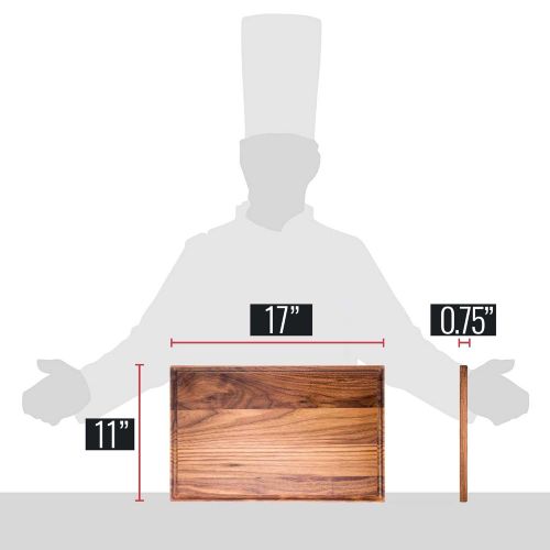  Large Walnut Wood Cutting Board by Virginia Boys Kitchens - 17x11 American Hardwood Chopping and Carving Countertop Block with Juice Drip Groove