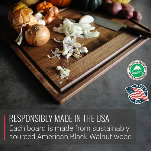  Large Walnut Wood Cutting Board by Virginia Boys Kitchens - 17x11 American Hardwood Chopping and Carving Countertop Block with Juice Drip Groove