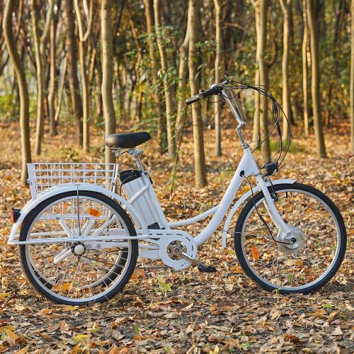  Viribus 3 Wheel Electric Bike for Adults with 250w Motor, Bike Tube, Removable 36V 10Ah Lithium Battery, Adult Tricycle with Adjustable Cruiser Bike Seat and Bike Basket, Exercise