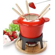 [아마존베스트]Virklyee Ceramic Cheese Cast Iron Fondue Set of 6Forks DIY Chocolate Fondue Set