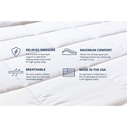  ViscoSoft Pillow Top Latex Mattress Topper Full | American Made Cool Gel-Infused Latex | Responsive 3-Inch Pillow Top Gel Mattress Topper with Adjustable Plush Mattress Pad Cover