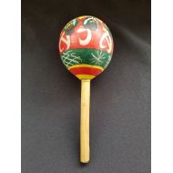 VisionOneTreasures Vintage Hand Carved Maraca / Shaker Hand Painted Mexico 9 Long *