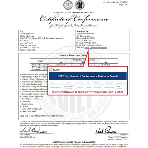  [아마존베스트]VisionTechShop TVP-12B Price Computing Scale, Lb/Oz/Kg Switchable, 12lb Capacity, 0.002lb Readability, NTEP Legal for Trade