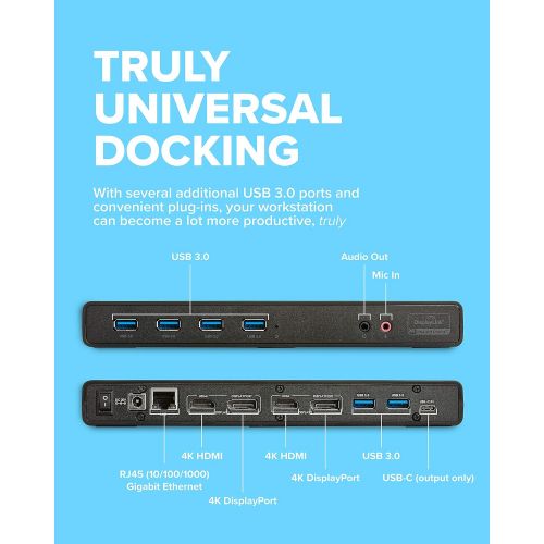 VisionTek Universal USB 3.0 Dual 4K Display Laptop Docking Station, Dual 4K Video (2 HDMI  2 DisplayPort, Audio line in, Headphone, Ethernet, 6 USB 3.0 Ports for PC, Mac or Chrome