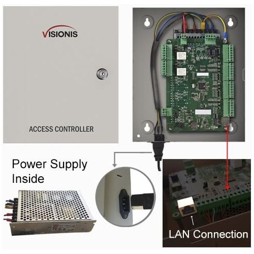  Visionis FPC-6130 Two Door Access Control Time Attendance TCPIP Wiegand Controller Box, Power Supply, Outdoor Waterproof Reader, Software, EM TK4100 Card Compatible 10000 User