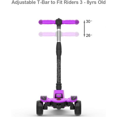  6KU Kids Kick Scooter with Adjustable Height, Lean to Steer, Flashing Wheels for Children 3-8 Years Old