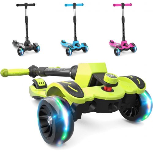  6KU Kids Kick Scooter with Adjustable Height, Lean to Steer, Flashing Wheels for Children 3-8 Years Old