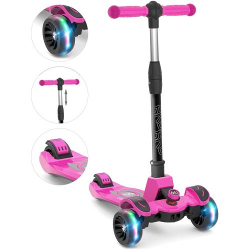  6KU Kids Kick Scooter with Adjustable Height, Lean to Steer, Flashing Wheels for Children 3-8 Years Old