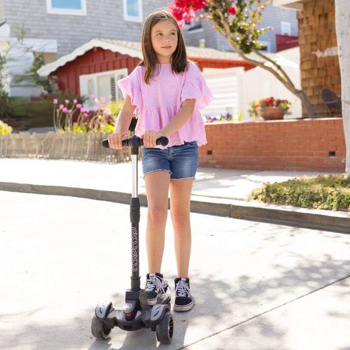  6KU Kids Kick Scooter with Adjustable Height, Lean to Steer, Flashing Wheels for Children 3-8 Years Old