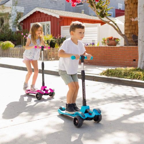  6KU Kids Kick Scooter with Adjustable Height, Lean to Steer, Flashing Wheels for Children 3-8 Years Old