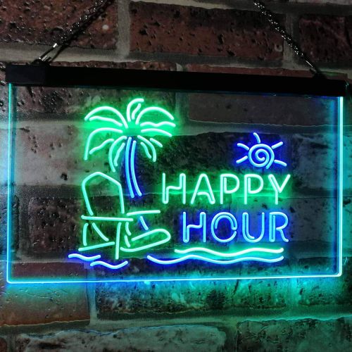  Visit the ADVPRO Store ADVPRO Happy Hour Relax Beach Sun Bar Dual Color LED Neon Sign Green & Blue 16 x 12 st6s43-i2558-gb