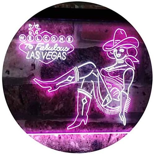  Visit the ADVPRO Store ADVPRO Cowgirl Welcome to Las Vegas Beer Bar Display Dual Color LED Neon Sign White & Purple 16 x 12 st6s43-i2737-wp