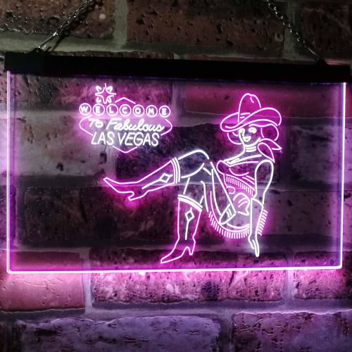  Visit the ADVPRO Store ADVPRO Cowgirl Welcome to Las Vegas Beer Bar Display Dual Color LED Neon Sign White & Purple 12 x 8.5 st6s32-i2737-wp