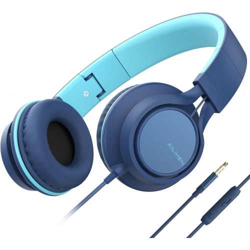  [아마존베스트]AILIHEN C8 (Upgraded) Headphones with Microphone and Volume Control Folding Lightweight Headset for Cellphones Tablets Smartphones Laptop Computer PC Mp3/4 (Indigo)